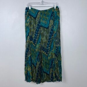 Ruby‎ Rd. Boho Teal Green Crinkle Maxi Skirt Lettuce Hem Fairycore Size 6